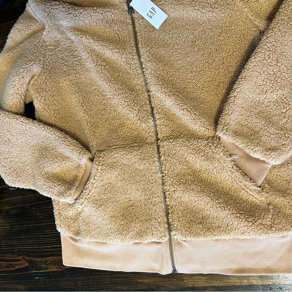 NWT Gap Cozy Tan Sherpa Hoodie - Picture 3 of 12